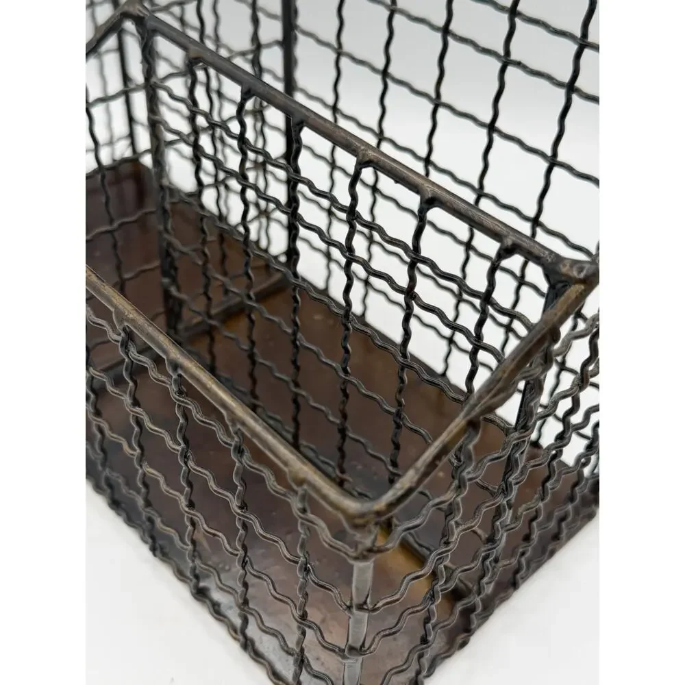 Vtg Rustic Metal Wire Mail Sorter Desk Organizer Office Caddy Charging Station